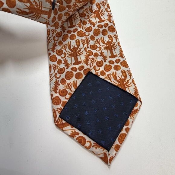 Cole Haan Lobster Clam Cotton Silk Blend Neck Tie In Burnt Orange & White New - Picture 5 of 7